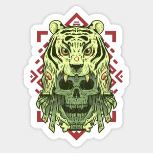 Tiger Head Skull Tribal Illustration Sticker